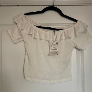 Zara off the shoulder ruffle top